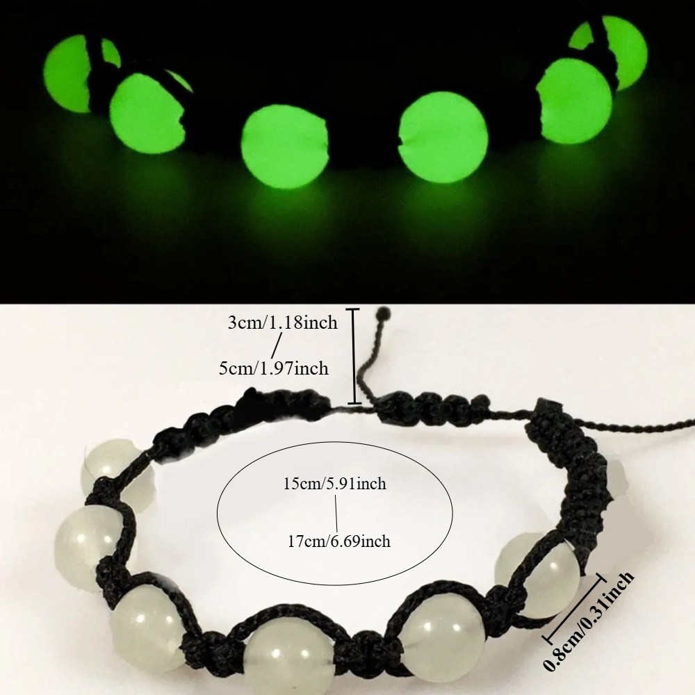 Luminous Stone Beaded Bracelet, Braided Rope Charm
